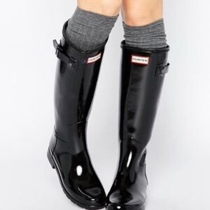 Hunter Original Tall Gloss Rain Boots Black Natural Rubber Waterproof wellies 6